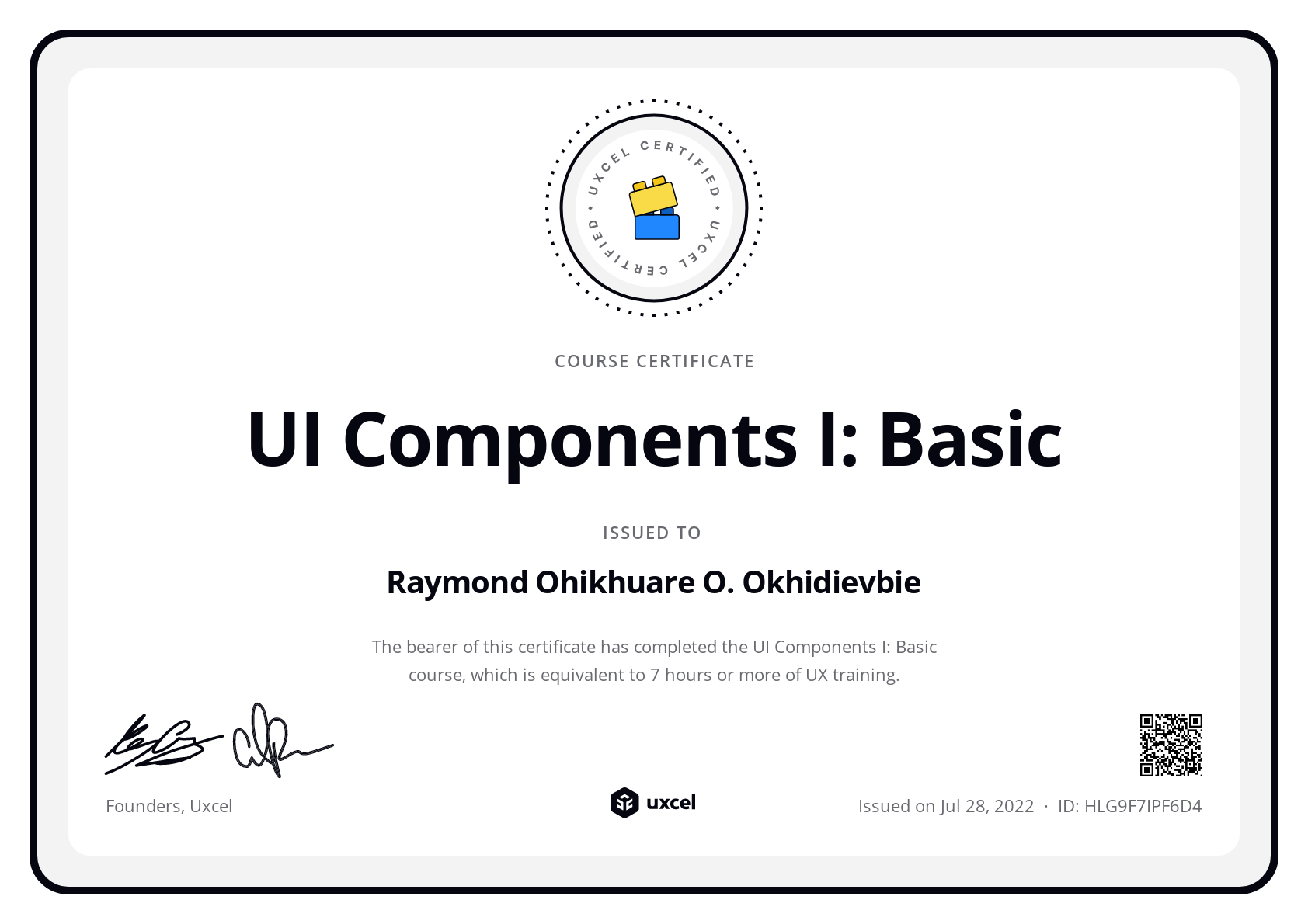 Raymond O. Okhidievbie's certificate